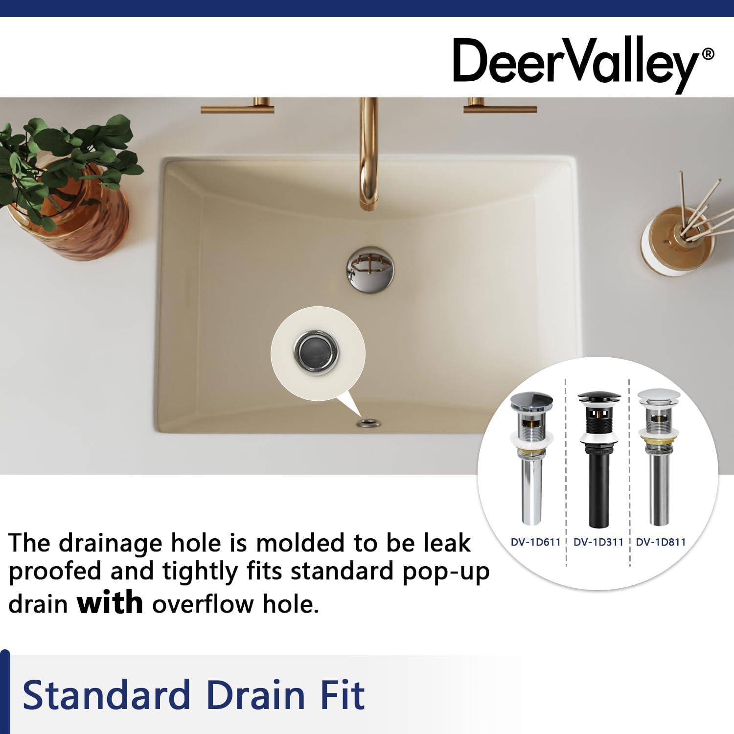 DeerValley Ally 21" x 15'' Undermount Bathroom Sink, Rectangular Bathroom Sink with Overflow