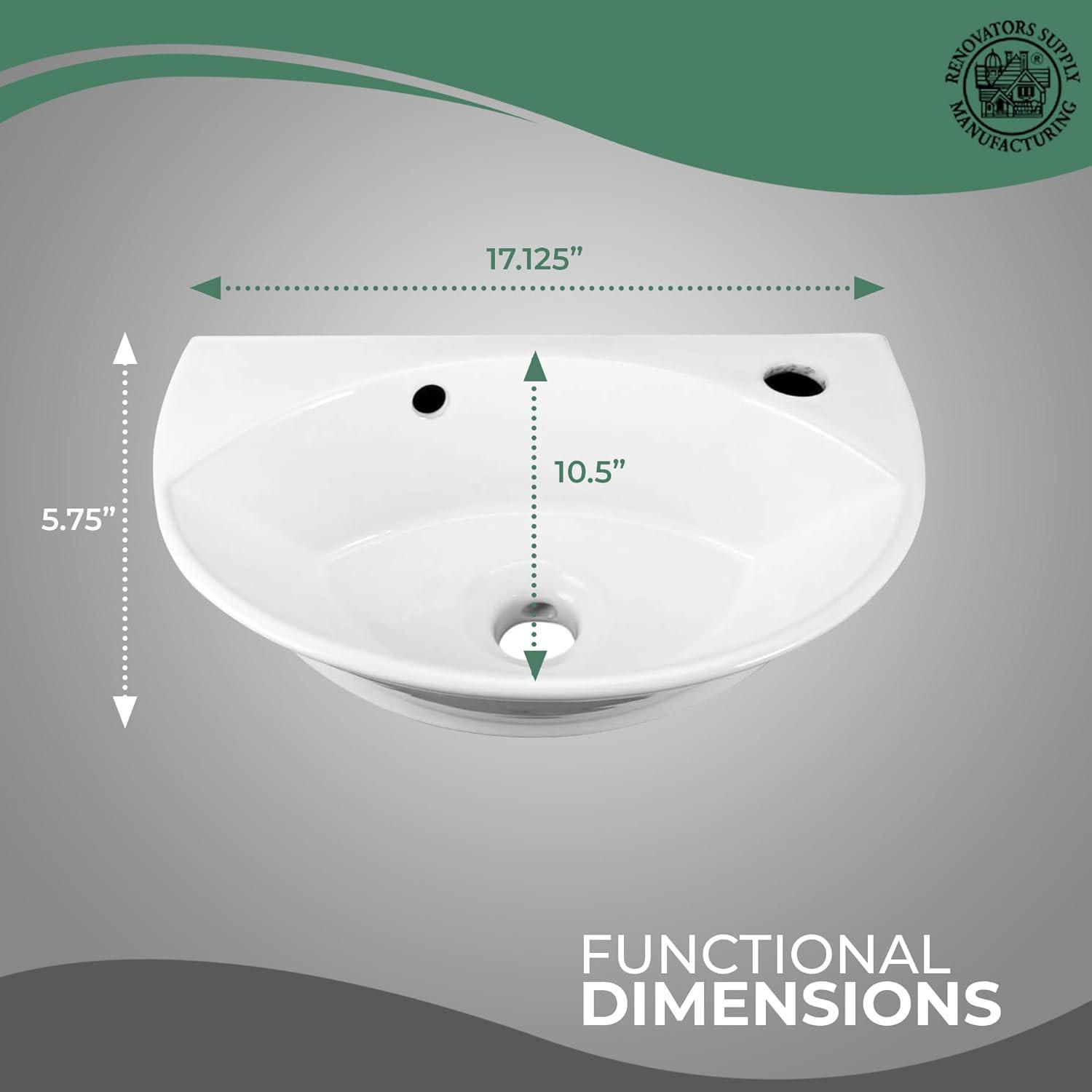 The Renovators Supply Inc. 10.5'' Reno-Gloss Vitreous China U-Shaped Bathroom Sink with Overflow