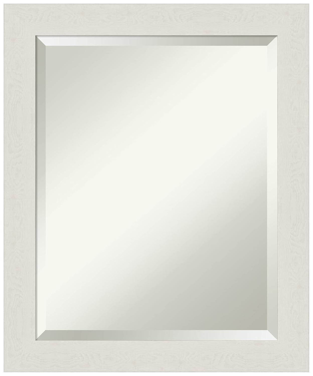 Amanti Art Beveled Bathroom Wall Mirror - Rustic Plank White Narrow Frame Outer Size: 19 x 23 in