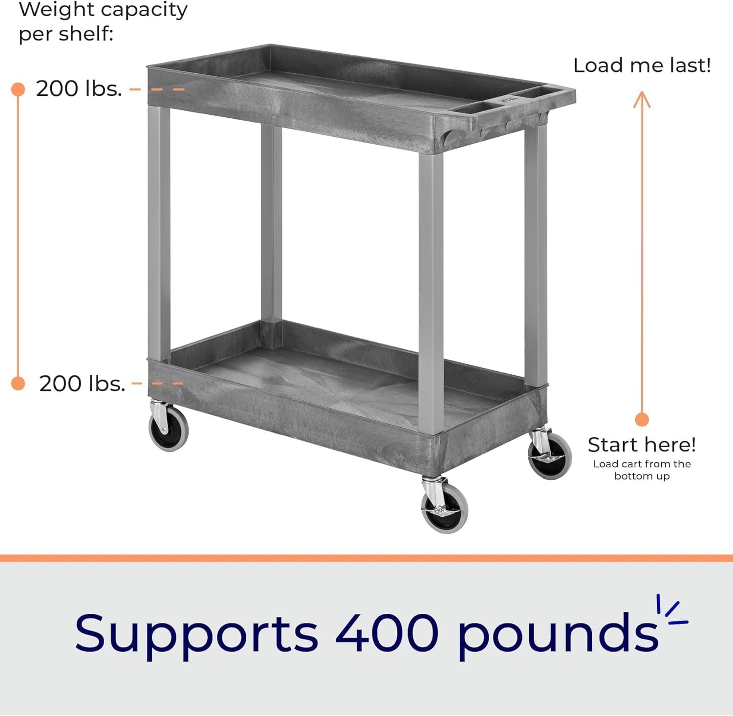 Gray Heavy Duty 2-Shelf Utility Cart with Swivel Casters