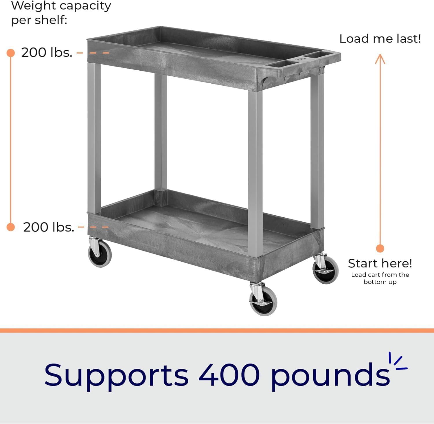 Gray Heavy Duty 2-Shelf Utility Cart with Swivel Casters