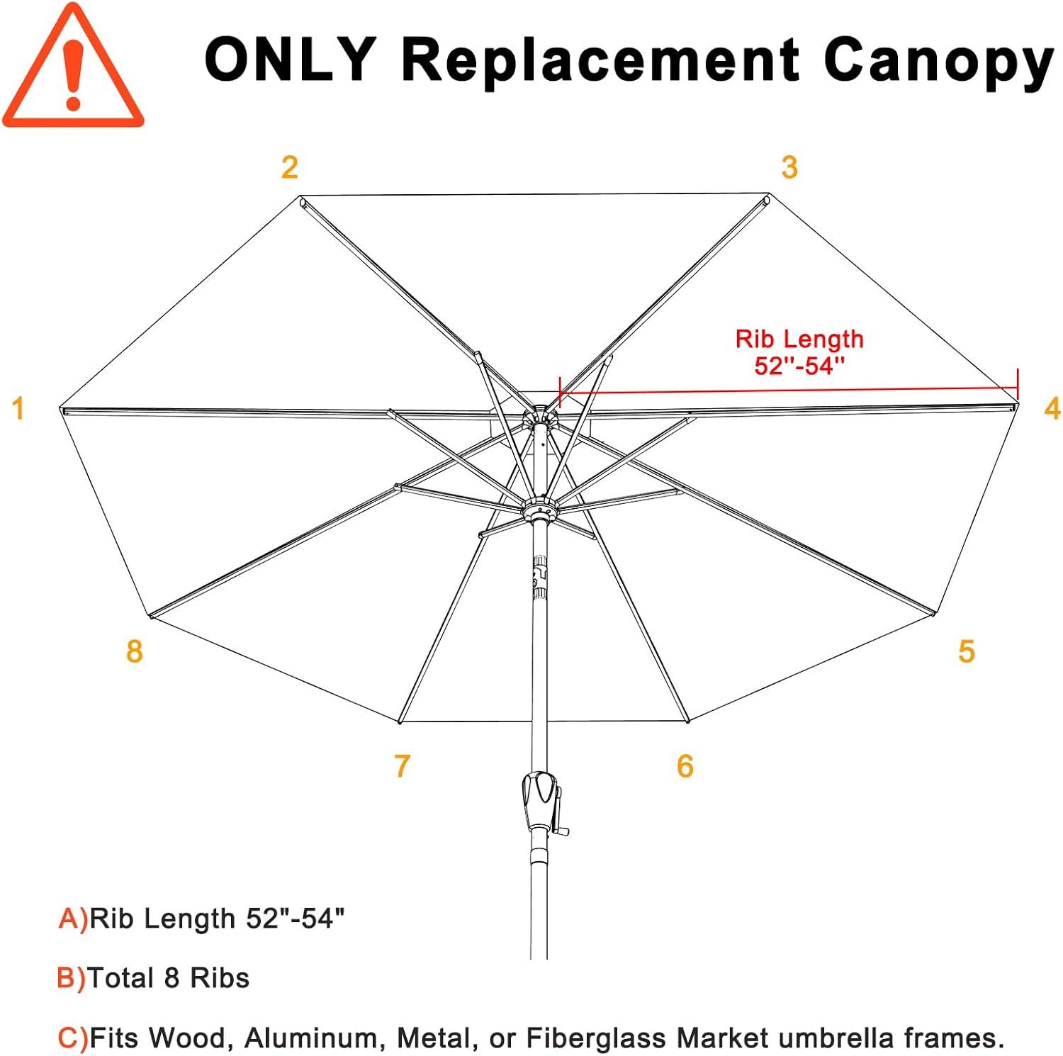 Replacement 9ft Umbrella Canopy - Fits 8-Rib Frames, Creamy White