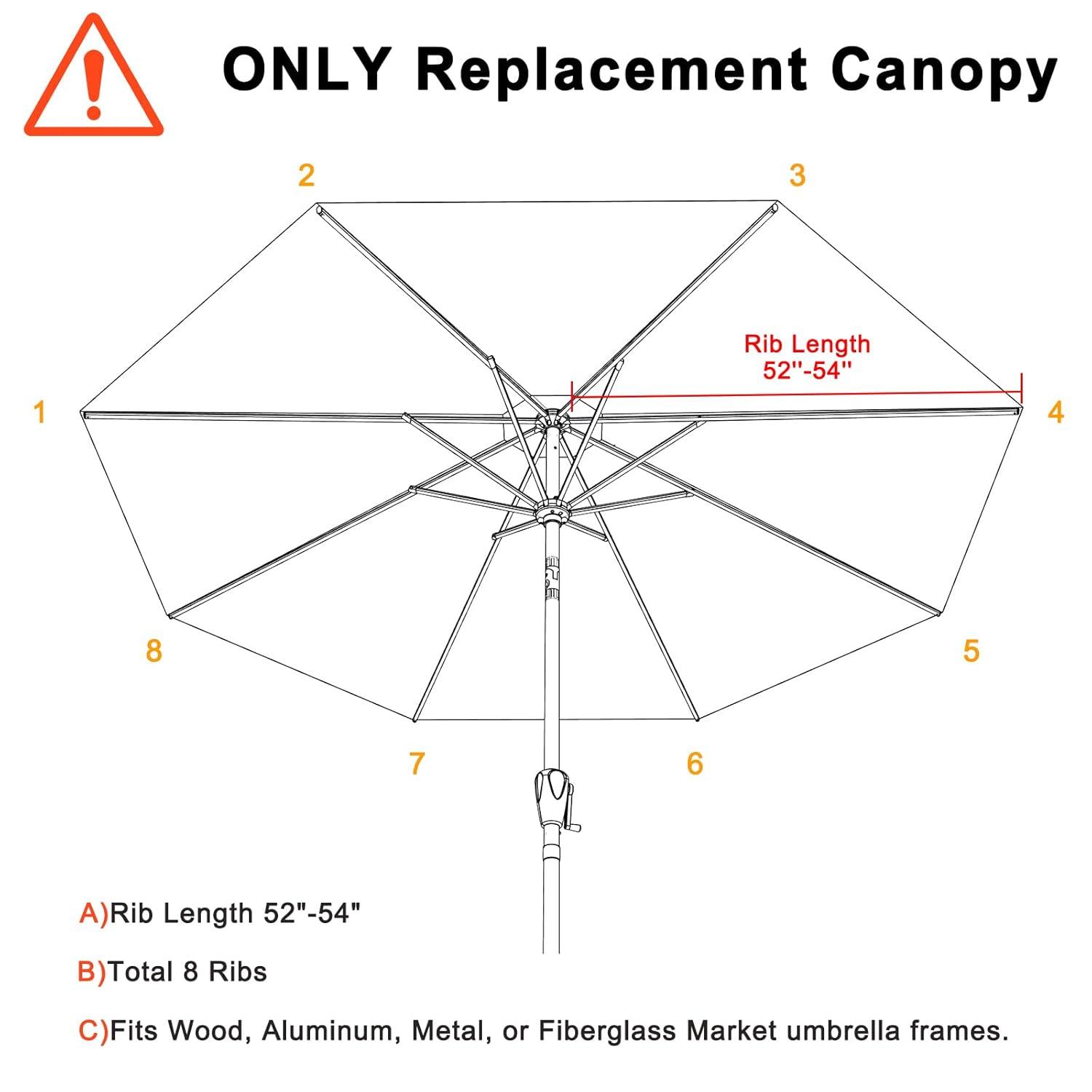Replacement 9ft Umbrella Canopy - Fits 8-Rib Frames, Creamy White