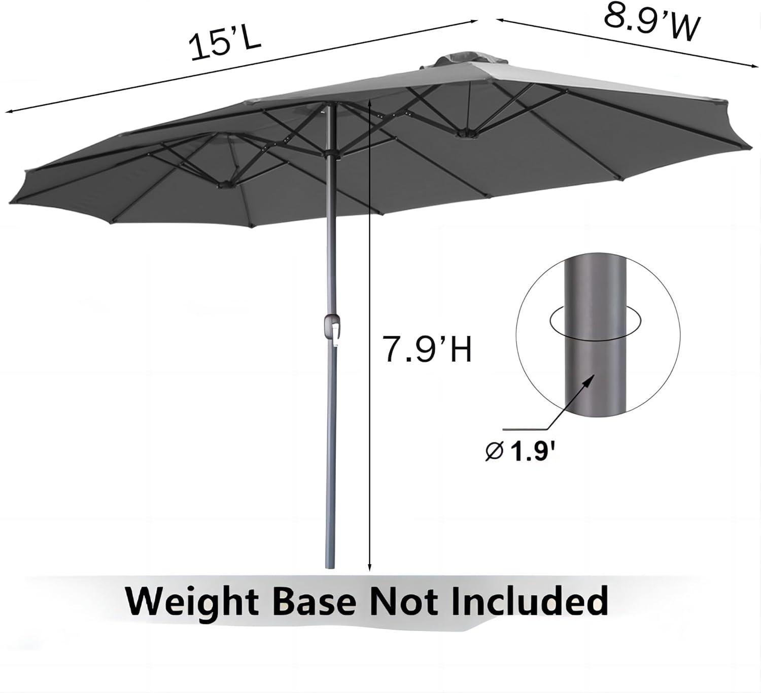 AECOJOY 15x9ft Double-Sided Patio Umbrella Outdoor Market Umbrella Large Umbrella Table 177''x104'' Umbrellas with Crank Air Vents for Deck Pool Patio (1.9" Pole, Dark Grey)