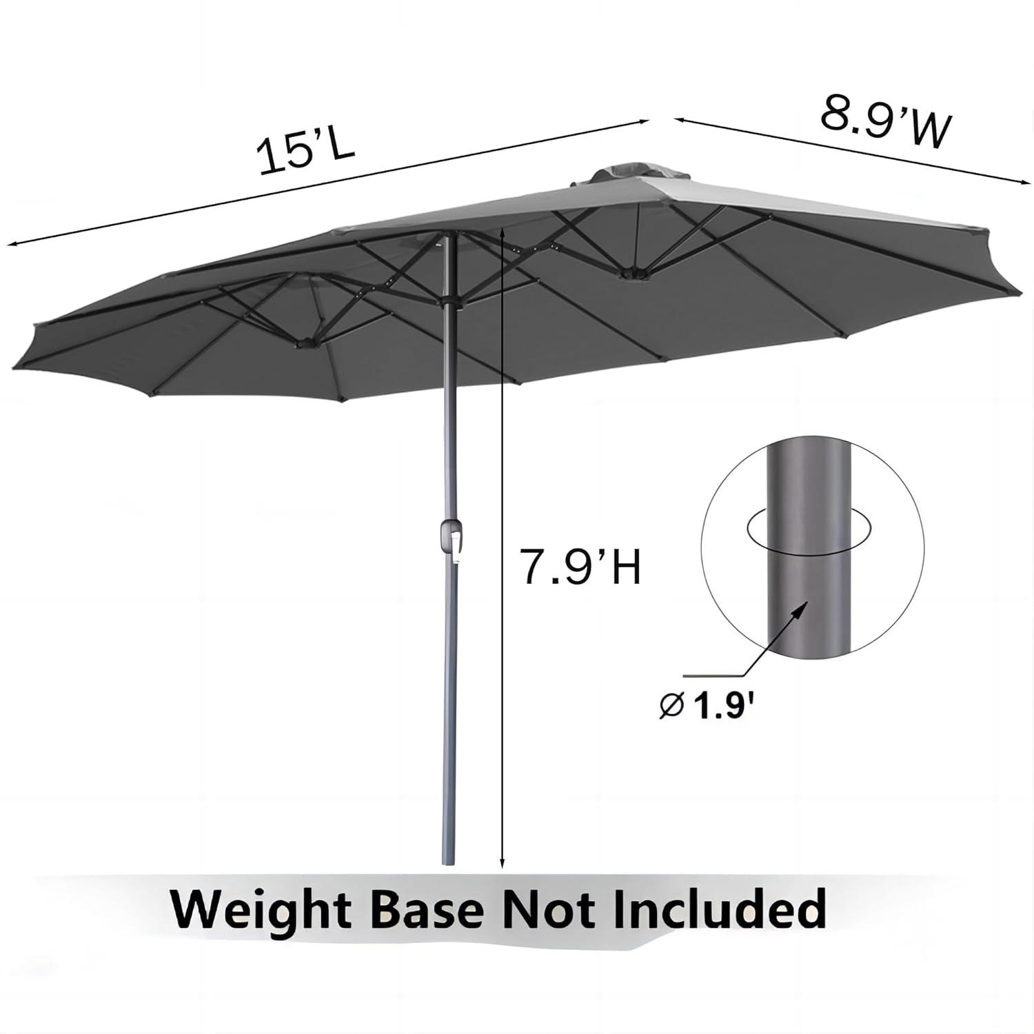 AECOJOY 15x9ft Double-Sided Patio Umbrella Outdoor Market Umbrella Large Umbrella Table 177''x104'' Umbrellas with Crank Air Vents for Deck Pool Patio (1.9" Pole, Dark Grey)