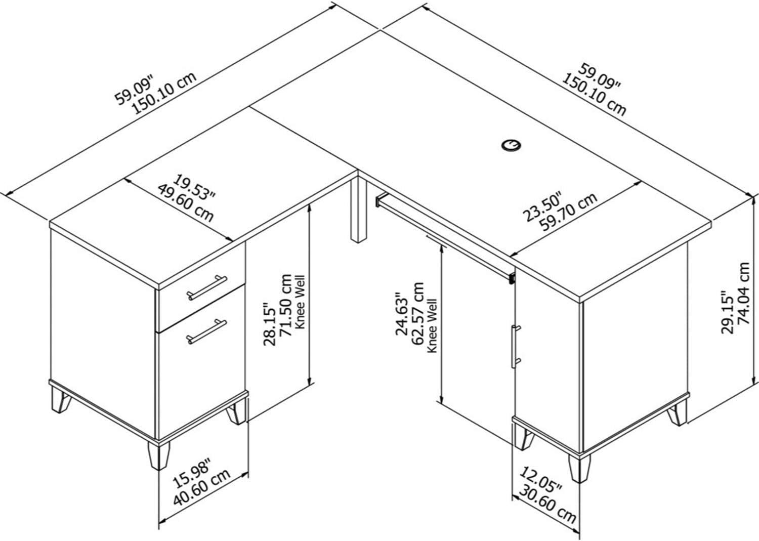 Bush Furniture Somerset 60" L Shaped Desk with Storage, Sand Oak