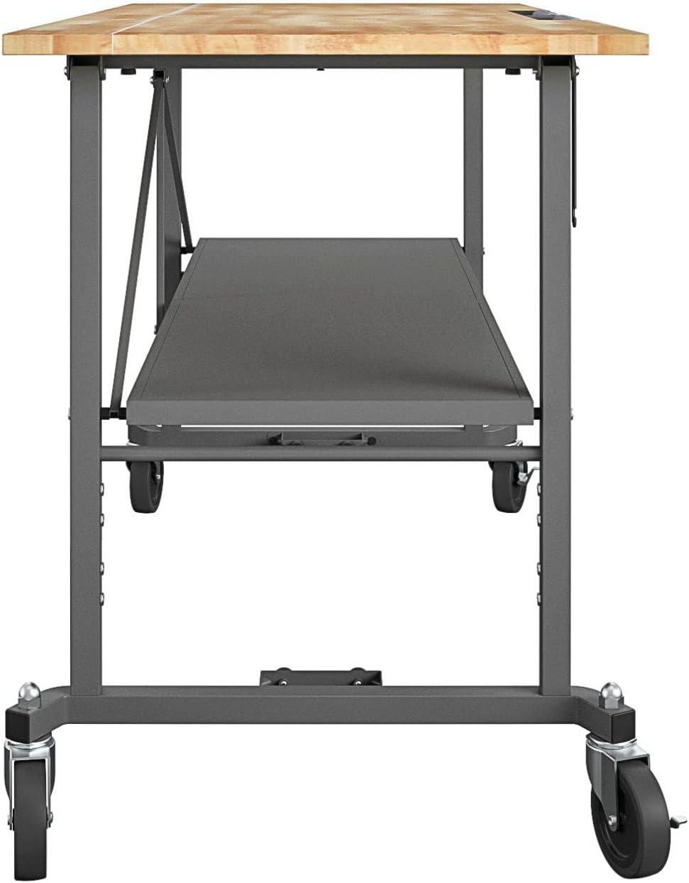 COSCO SmartFold Butcher Block Portable Workbench / Folding Utility Table (Gray Steel Frame)