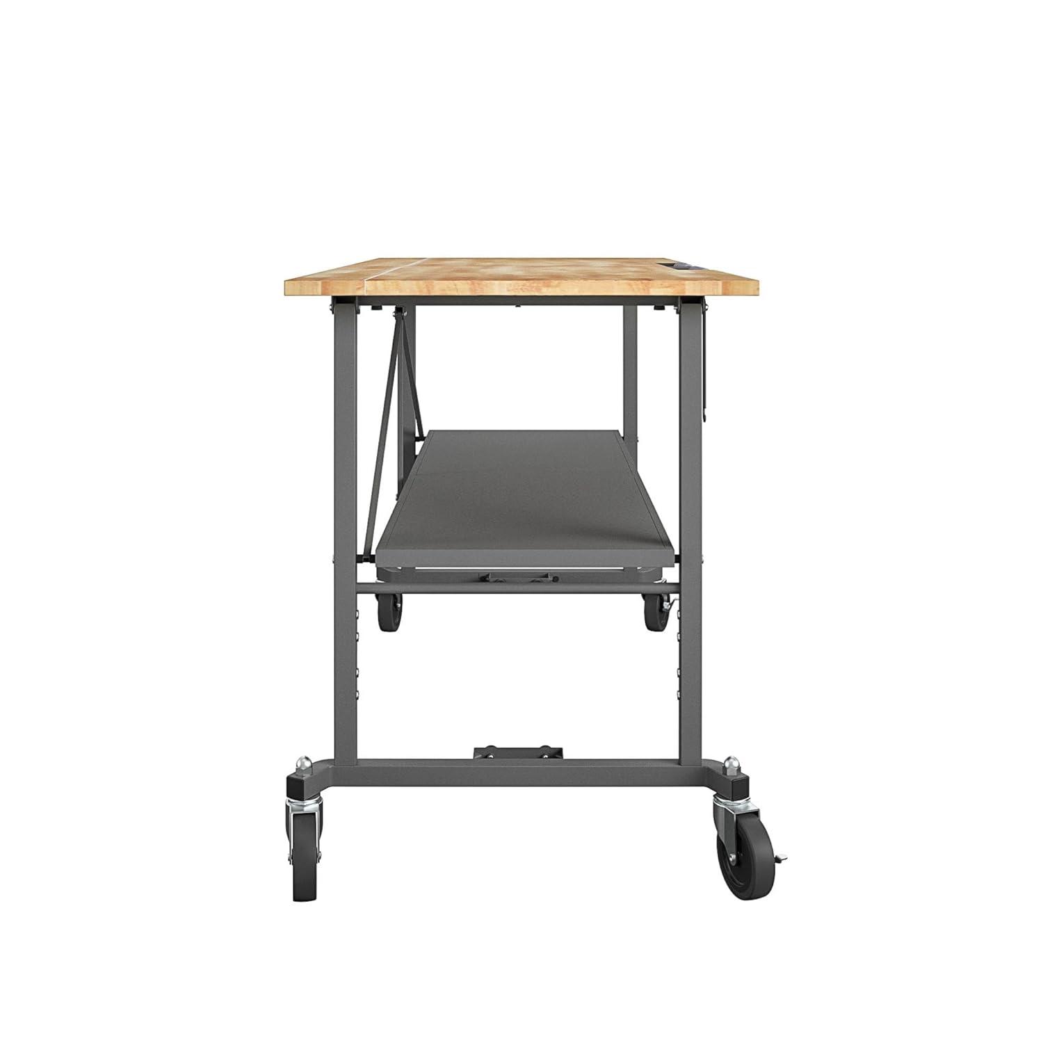 COSCO SmartFold Butcher Block Portable Workbench / Folding Utility Table (Gray Steel Frame)