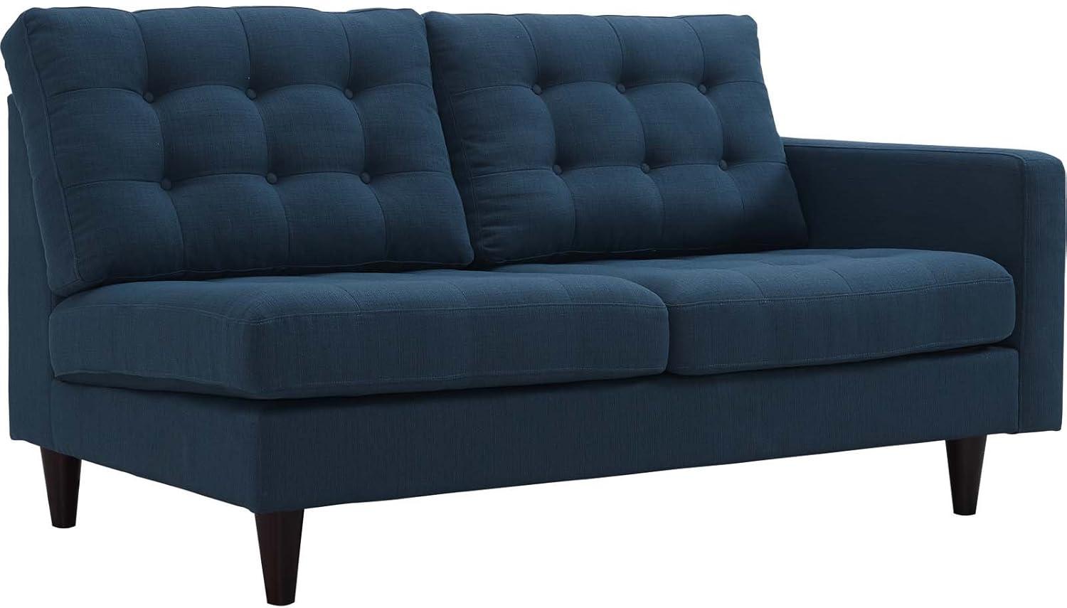 Azure Tufted Fabric Loveseat with Wood Legs