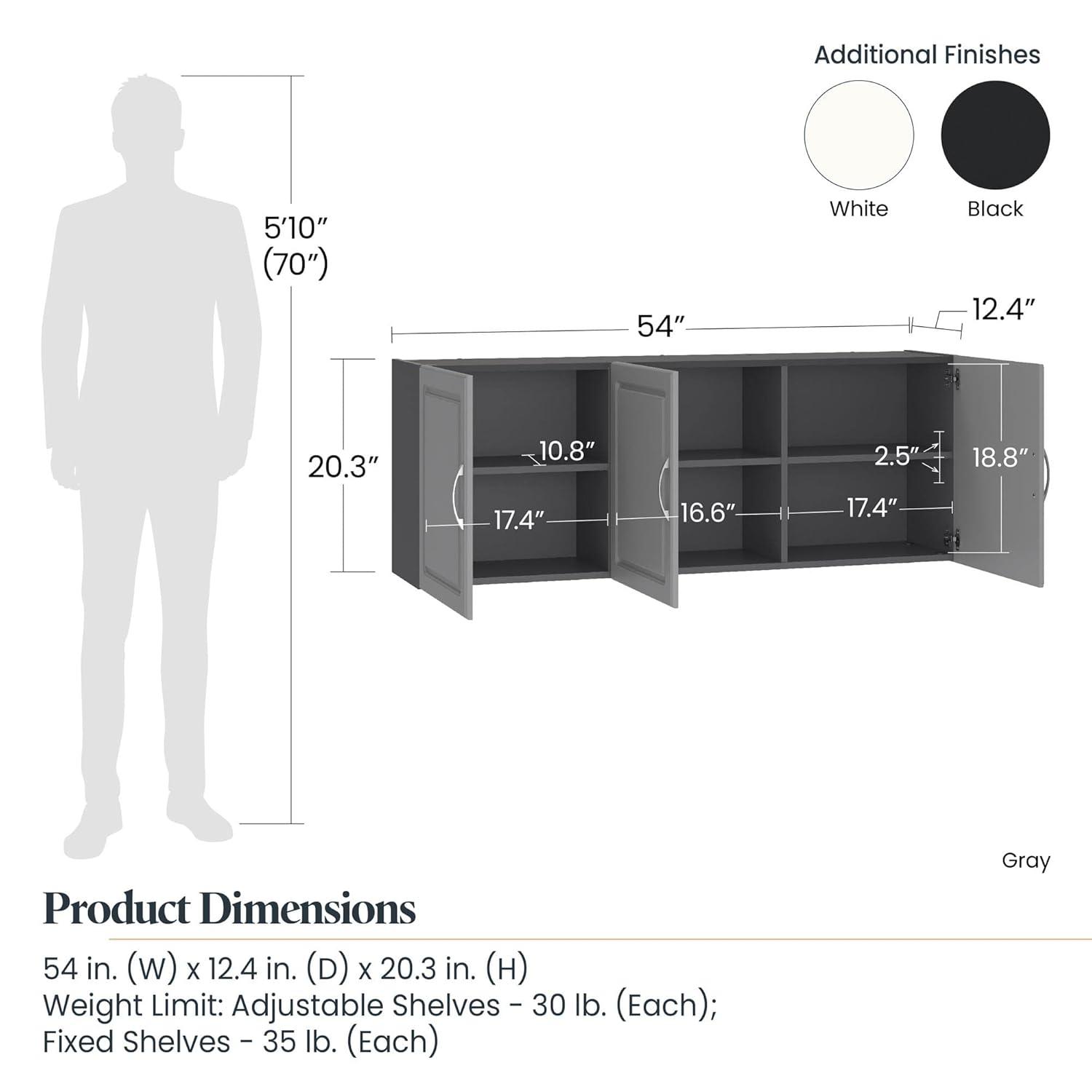 Kendall 54" Wall Cabinet, Graphite Gray/Light Gray