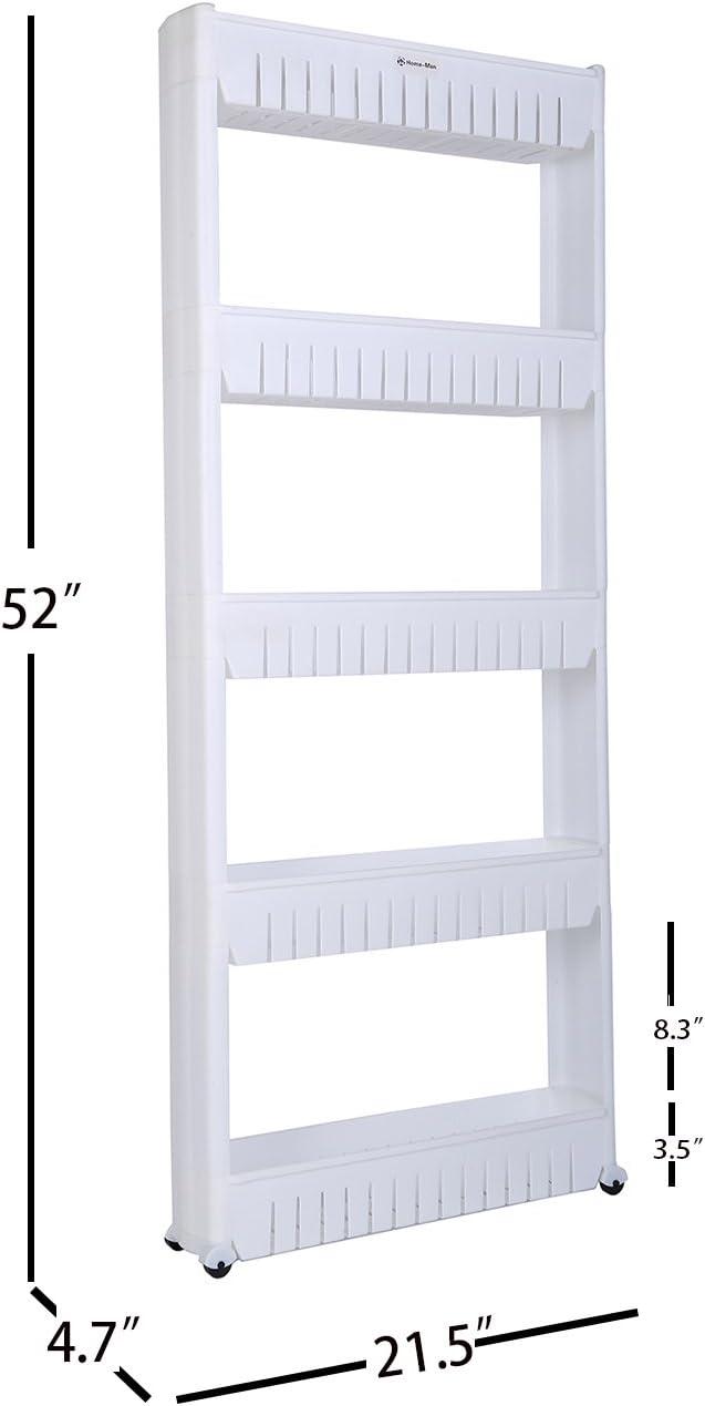 White 5-Tier Mobile Slim Storage Cart with Wheels