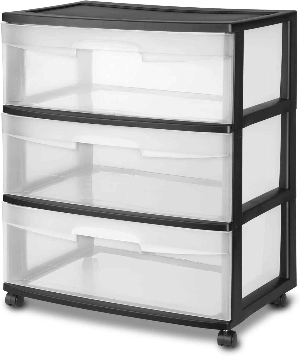 Sterilite Wide 3 Drawer Cart Black