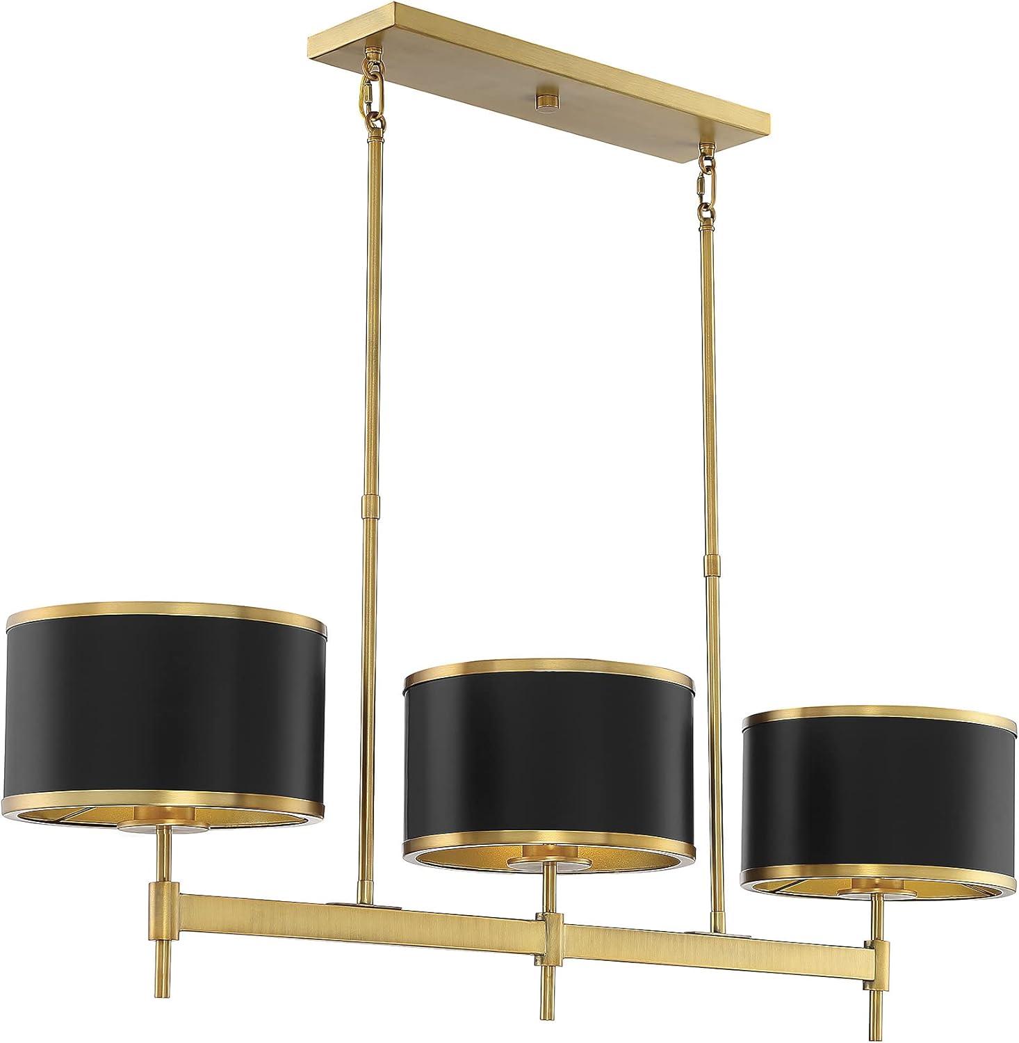 Black with Warm Brass Accents Three Light Linear Chandelier from the Delphi Collection