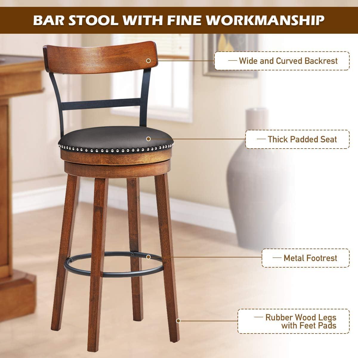 Costway 30.5'' BarStool Swivel Pub Height kitchen Dining Bar Chair with Rubber Wood Legs