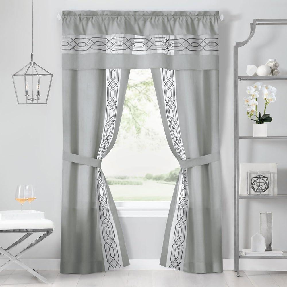 Achim Paige Rod Pocket 5 Piece Light Filtering Curtain Set, Silver, 55" x 84"