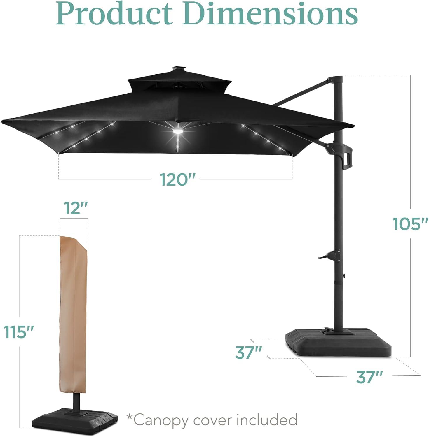 Arlmont & Co. Ronessa 10x10ft 2-Tier Square Outdoor Solar LED Cantilever Patio Umbrella w/ Base Included