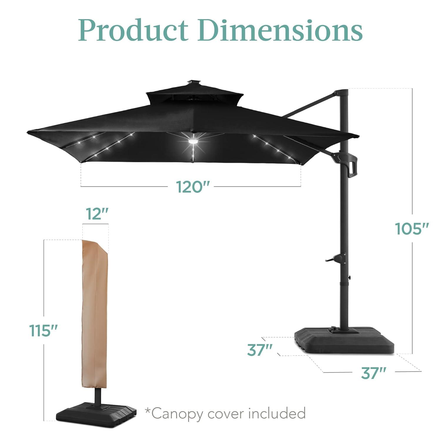 Arlmont & Co. Ronessa 10x10ft 2-Tier Square Outdoor Solar LED Cantilever Patio Umbrella w/ Base Included