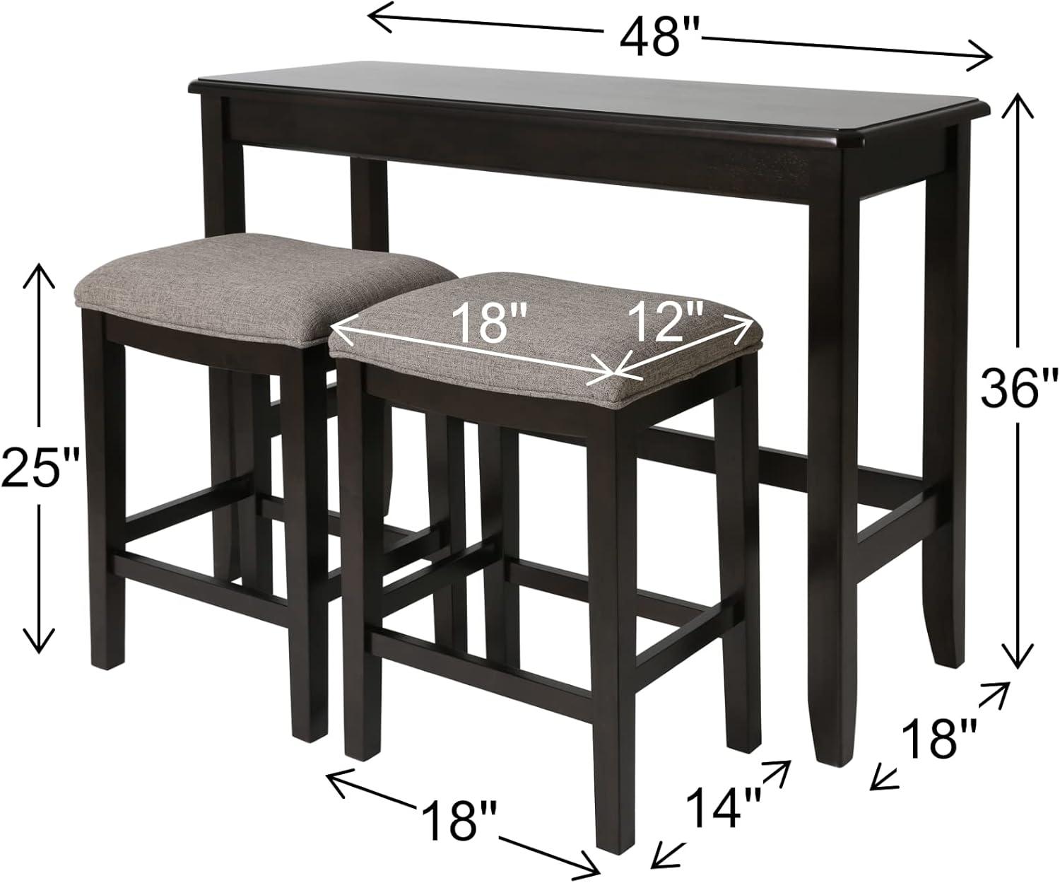 New Ridge Home Goods Traditional Wood Sofa Table with Two Stools in Espresso