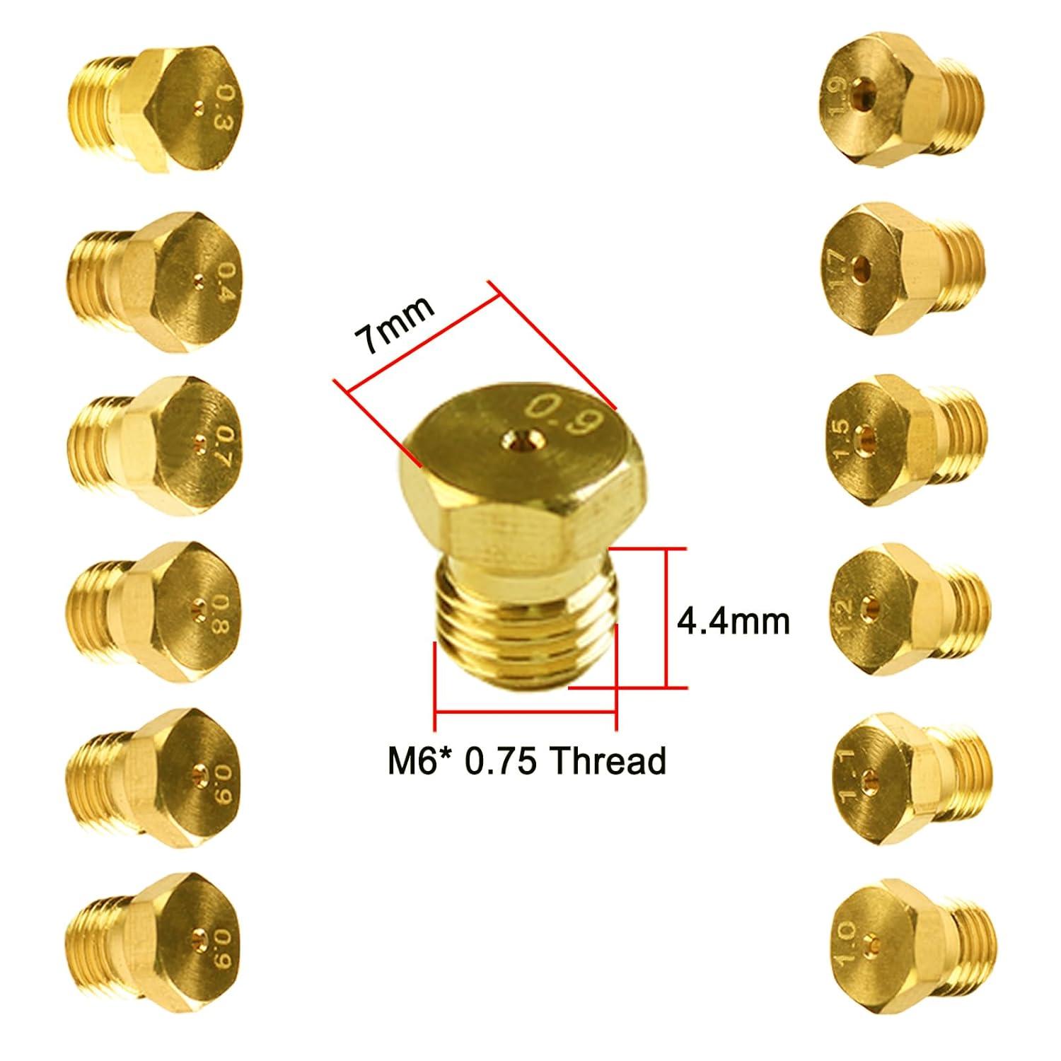 36Pcs Range Stove Oven Orifice Conversion Kit, Propane Lp Natural Gas Brass Jet Burner Nozzle Replacement Parts M6x0.75 mm Gas Spray Tip 0.3/0.4/0/7/0.8/0.9/1.0/1.1/1.2/1.5/1.7/1.9mm