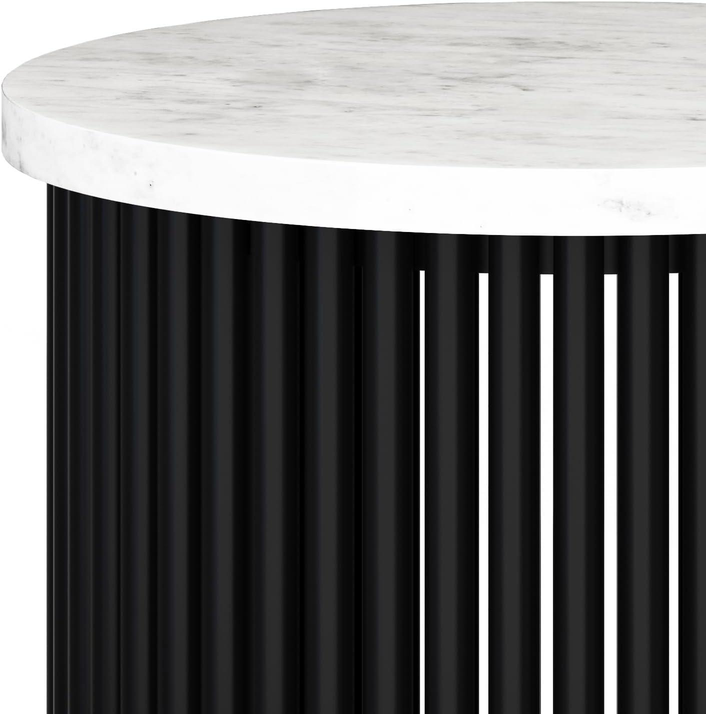 Simpli Home Demy 18"W Genuine Marble Industrial End Table with Slatted Metal Base, Assembled