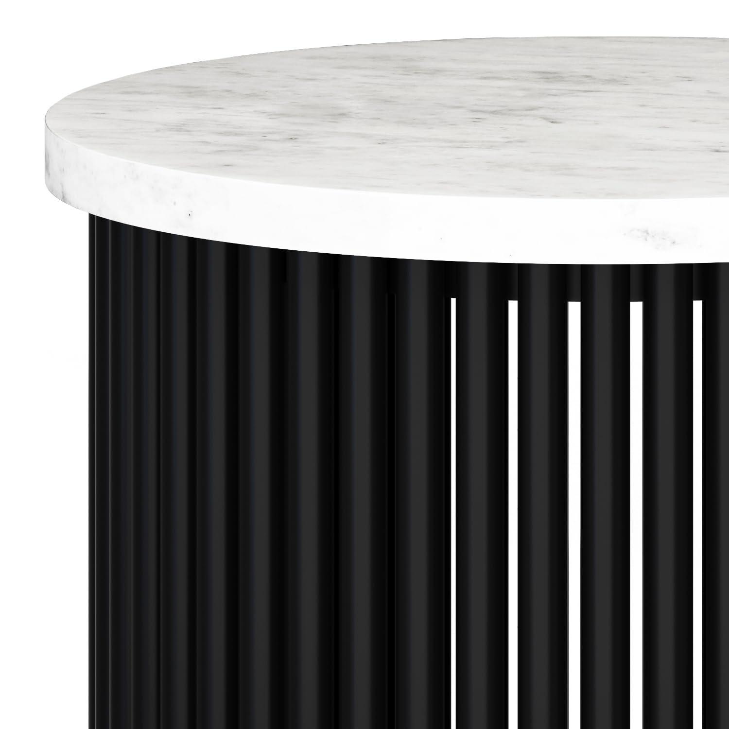 Simpli Home Demy 18"W Genuine Marble Industrial End Table with Slatted Metal Base, Assembled