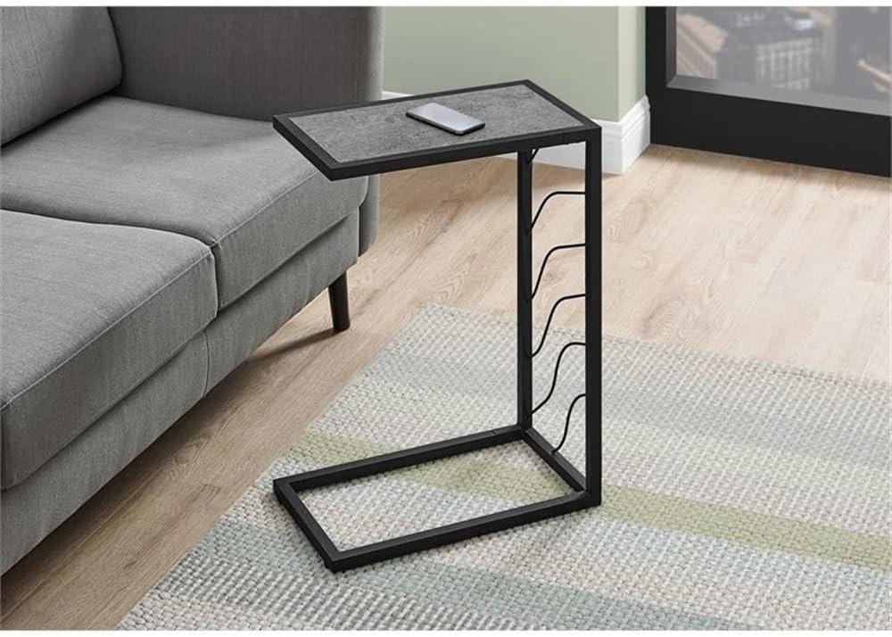 Monarch Specialties Accent Table C-Shaped End Side Snack Living Room Bedroom Metal Laminate Grey Black Contemporary Modern