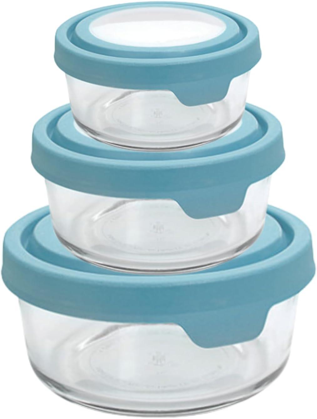 Anchor Hocking TrueSeal 6 Piece Round Glass Food Storage Set with Mineral Blue Lids, Mineral Blue