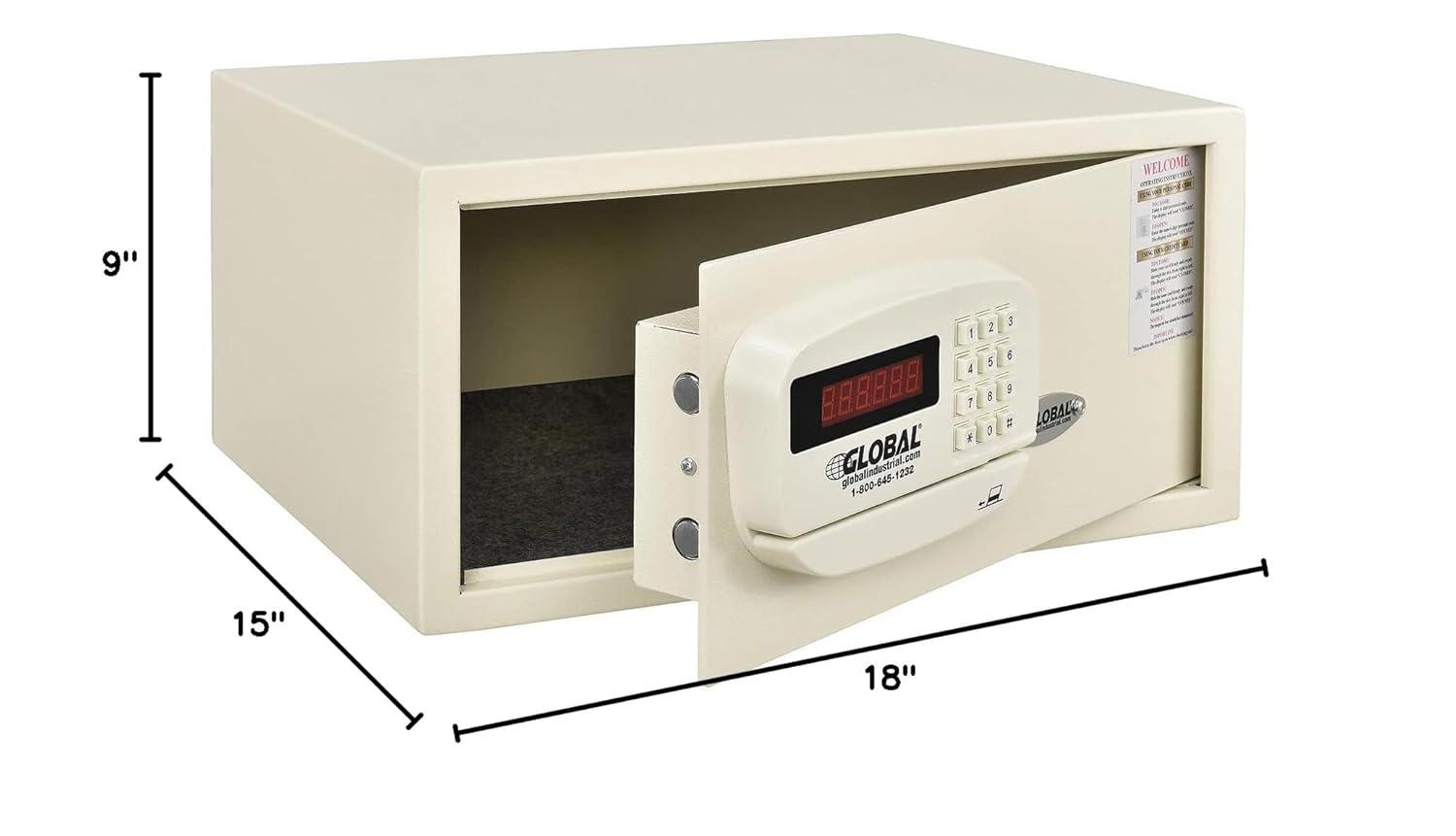 Global Industrial Personal Hotel Safe Electronic Lock with Card Slot Keyed Alike, White - 18 x 15 x 9 in.