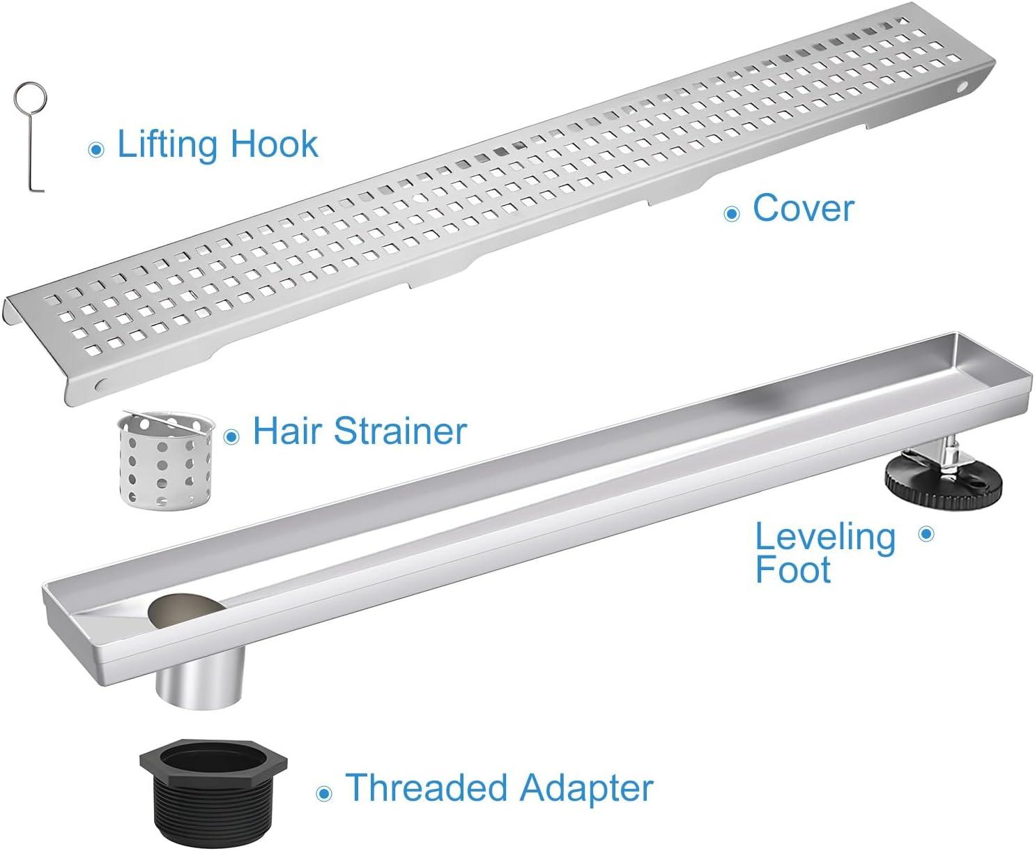 Linear Shower Drain, Shower Drain 24 Inch or 32 Inch with Removable Grate Cover