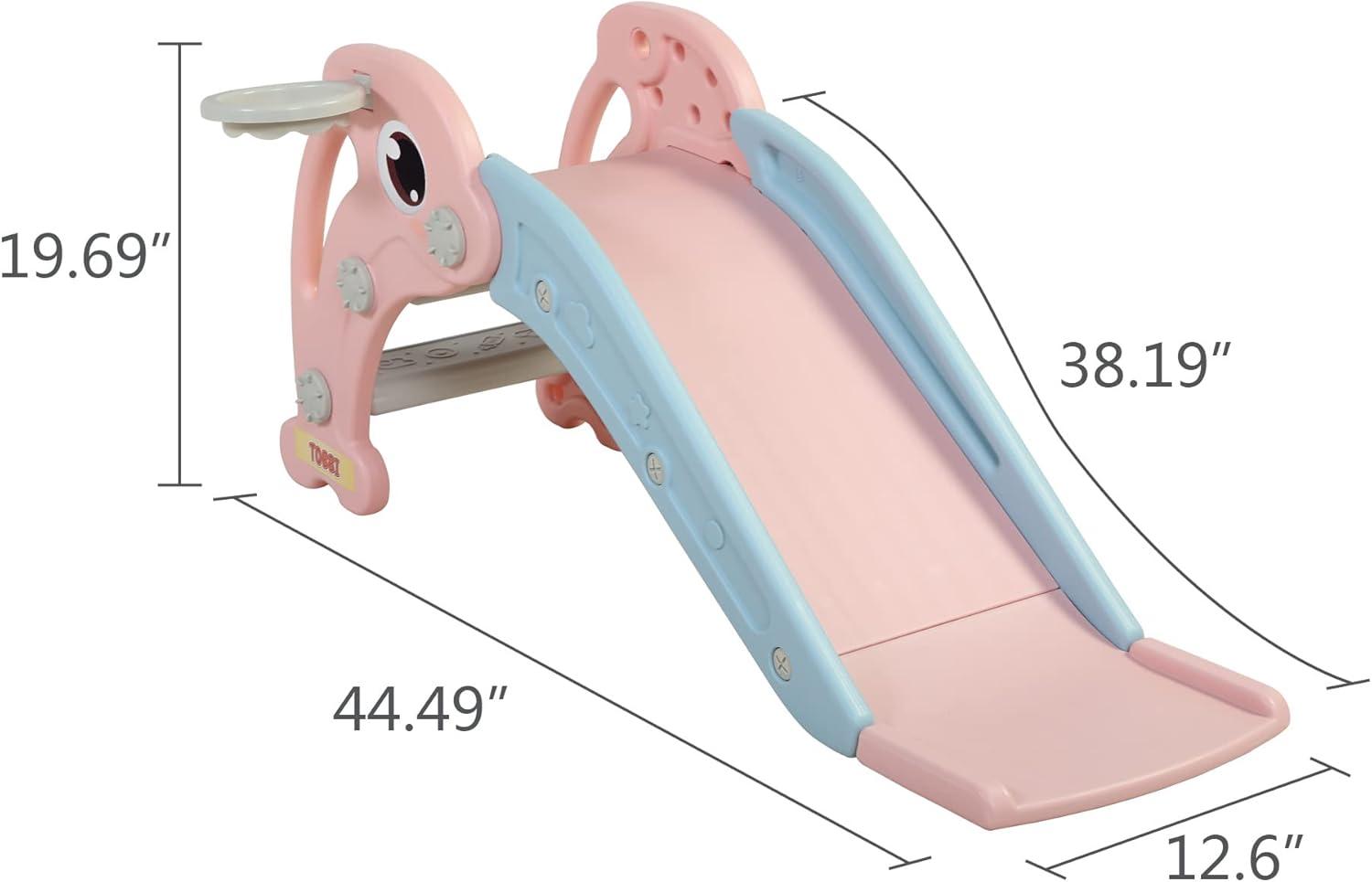 Pink Dolphin-Themed Toddler Slide with Basketball Hoop