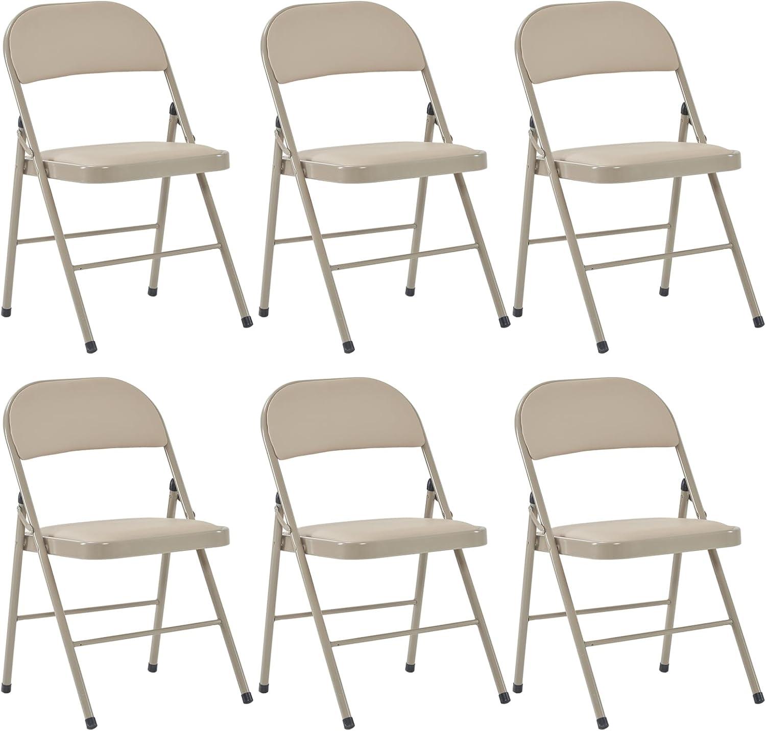 UBesGoo 6 Pack Folding Chairs Cushioned Padded Seat Wedding Chairs with Metal Frame Home Office Party Use Light Brown