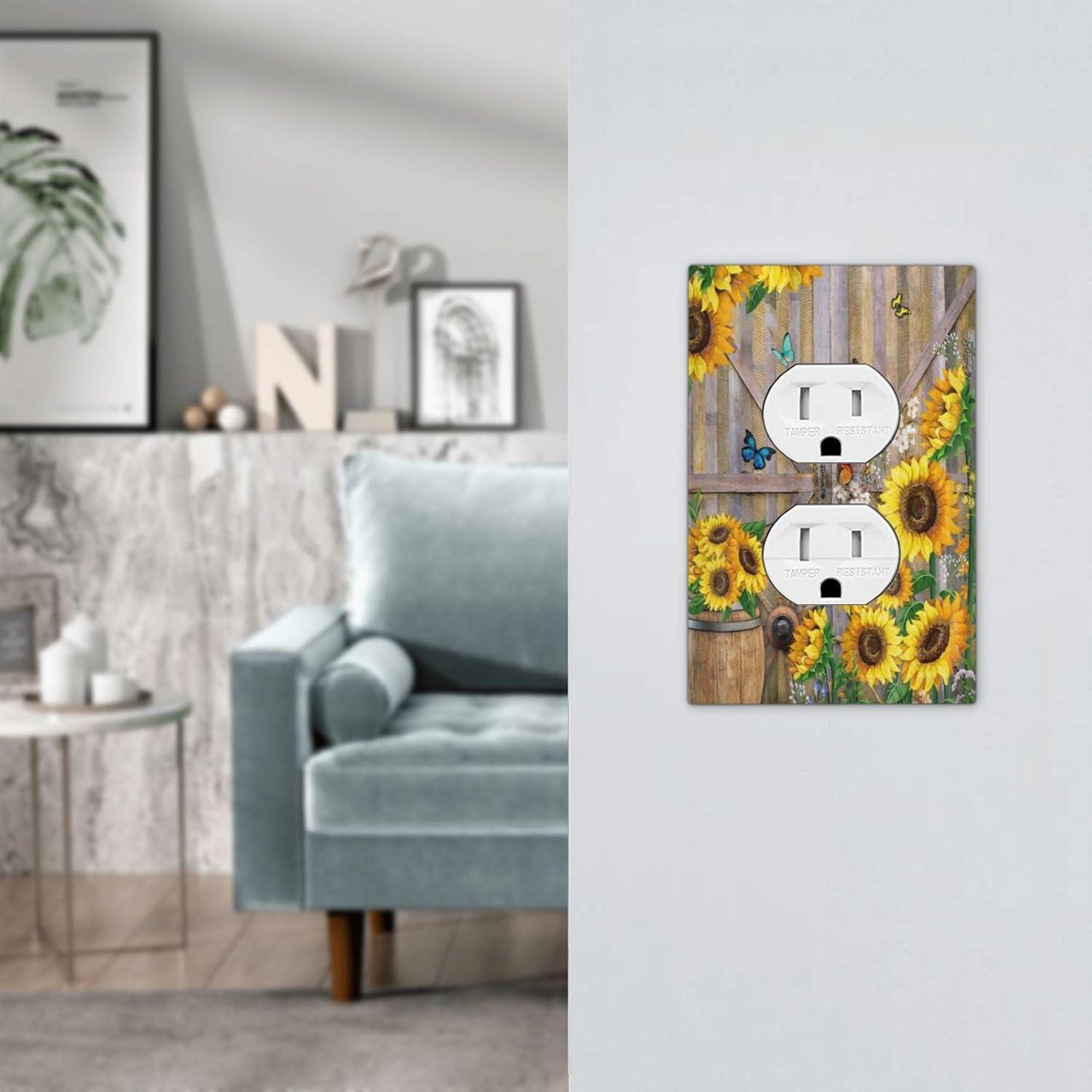 ZICANCN Outlet Covers Wall Plate, Sunflowers Nature Beige Background Light Switch Cover Decorative, Duplex Toggle Combo 1-Gang