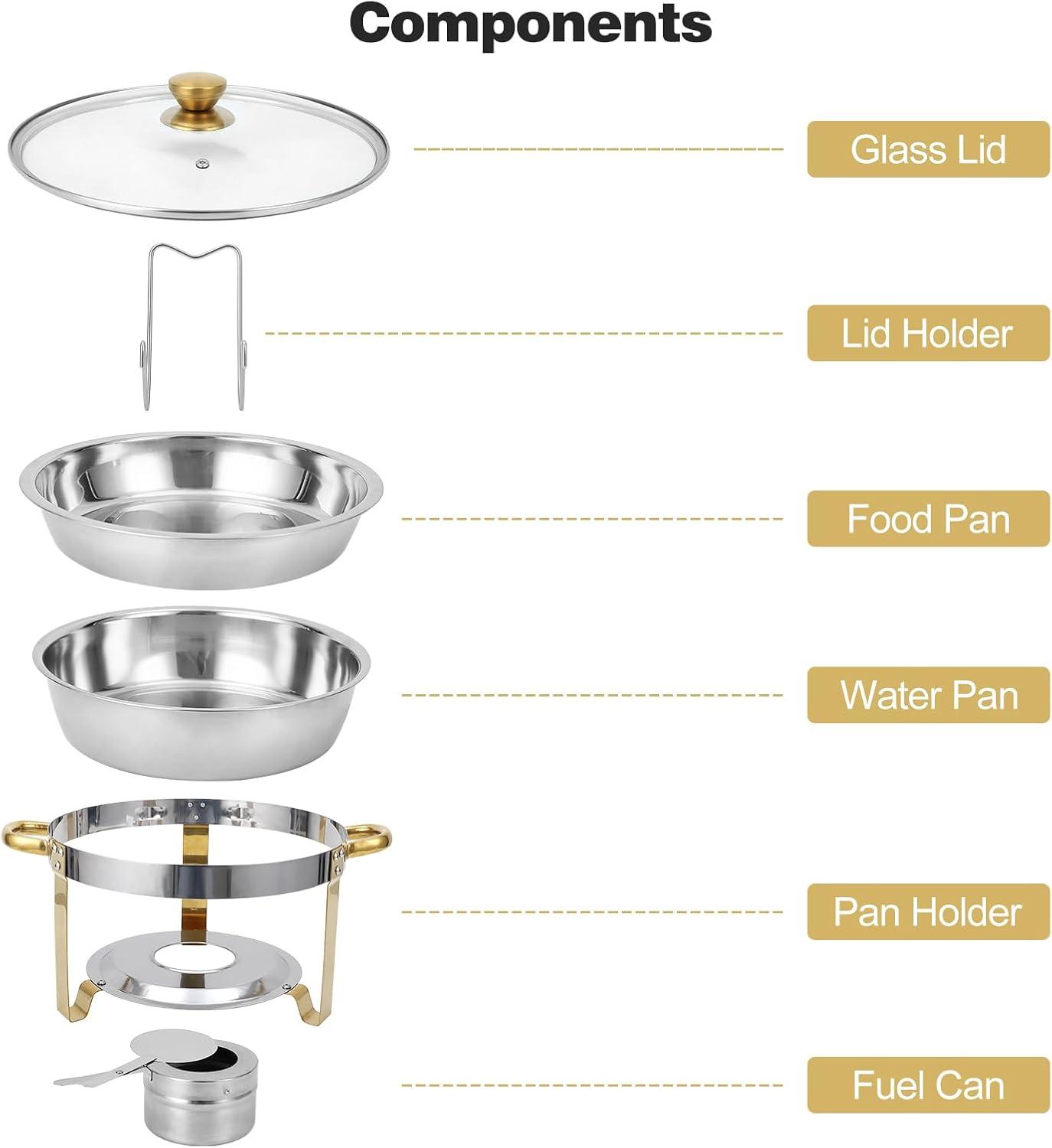 WhizMax Chafing Dish Buffet Set 2 Pack 5QT, Stainless Steel Round Chafing Dishes for Buffet with Lid Holder & Glass Lid, Gold