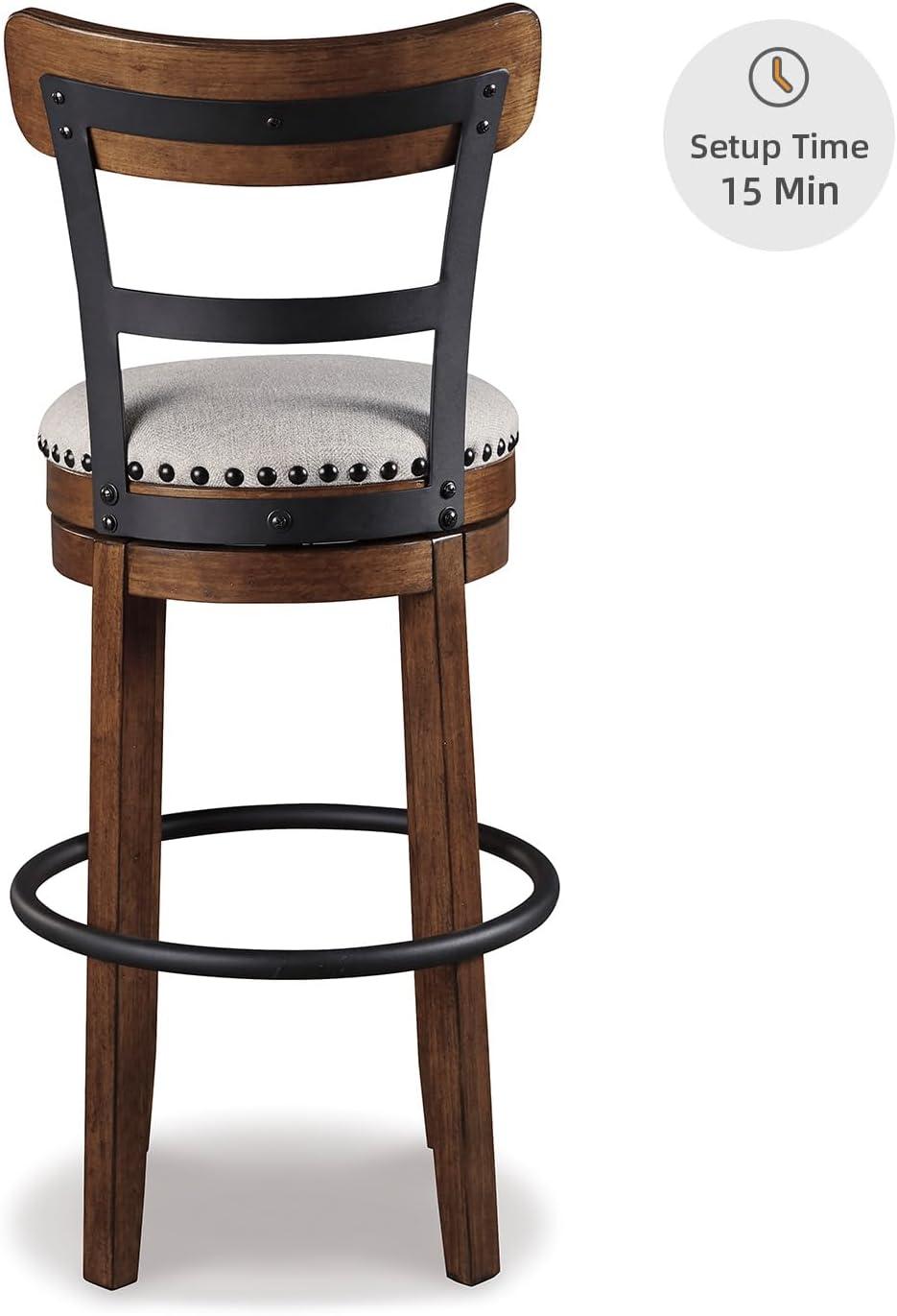 Tall Valebeck Upholstered Swivel Barstool Brown - Signature Design by Ashley: Kitchen Counter Height, Rustic Style