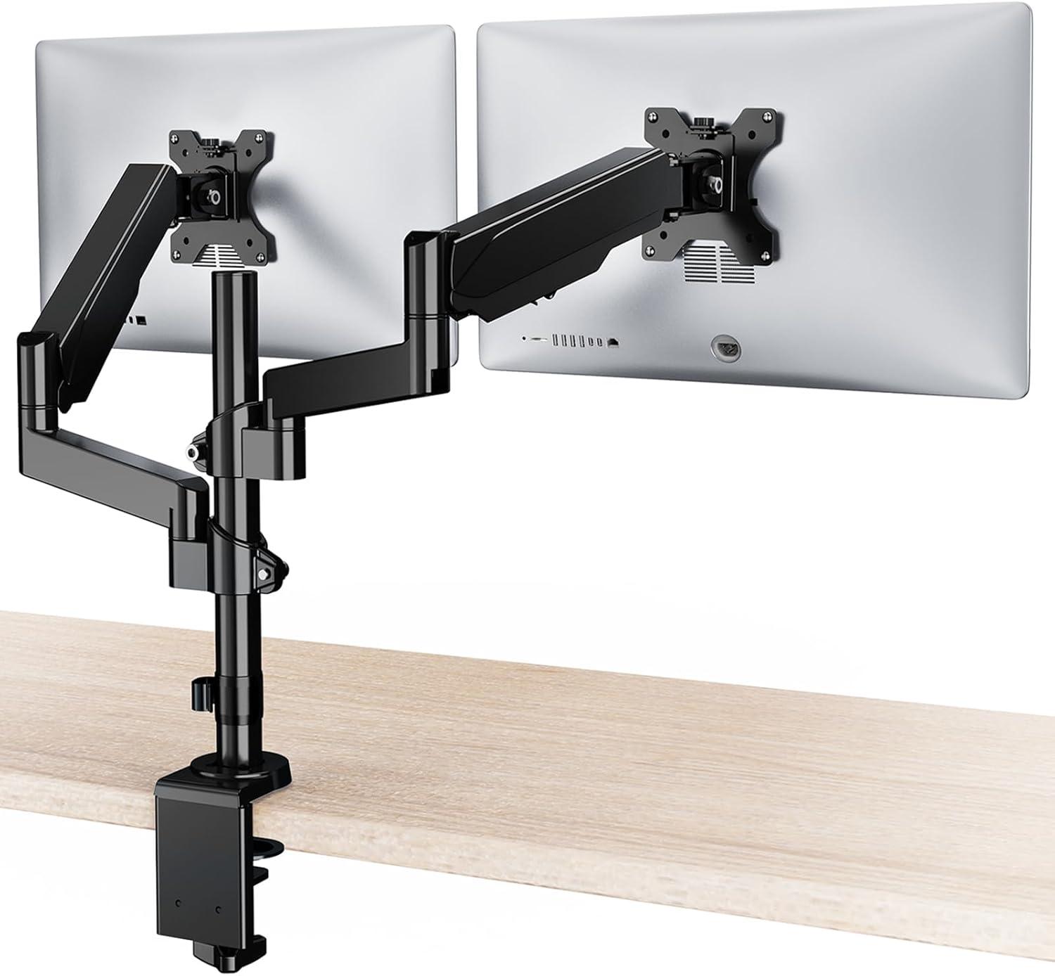 Black Dual Monitor Adjustable Gas Spring Desk Mount