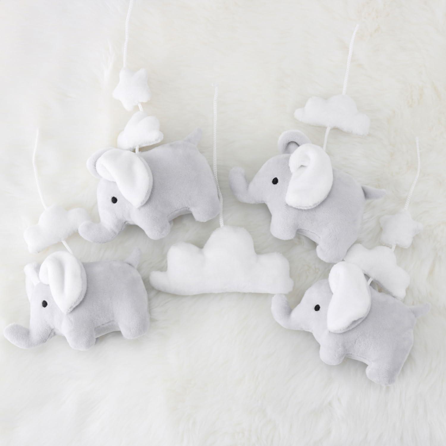 Grey Digital Musical Mobile With Elephants, Clouds and Stars by The Peanutshell