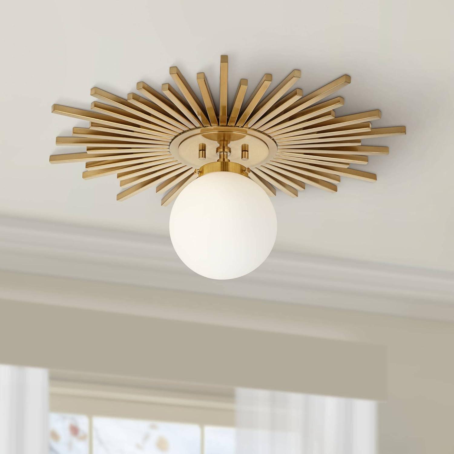 Possini Euro Design Hazel Modern Ceiling Light Semi Flush Mount Fixture 24" Wide Warm Brass White Globe Shade for Bedroom Kitchen Living Room Hallway