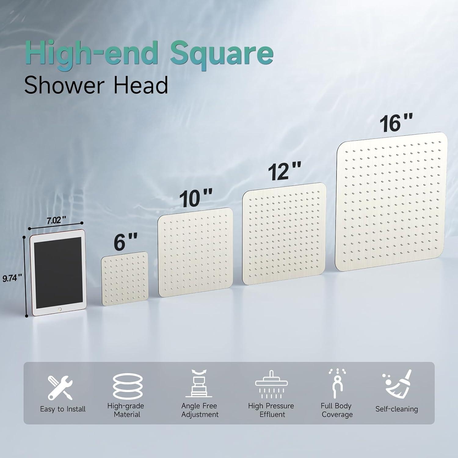 SR SUN RISE 12 Inch Rain Shower Head, High Pressure Rainfall Showerhead Large Waterfall Shower Head Ultra Thin Water Saving, Brushed Nickel 304 Stainless Steel