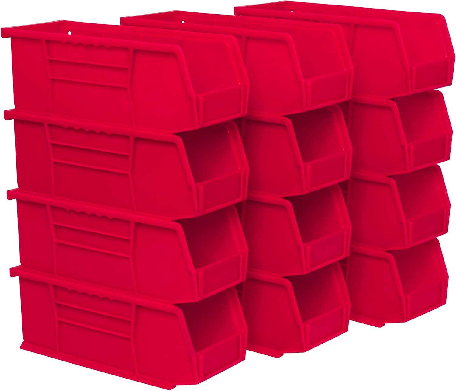 Red Stackable Plastic Storage Bin with Hopper Front