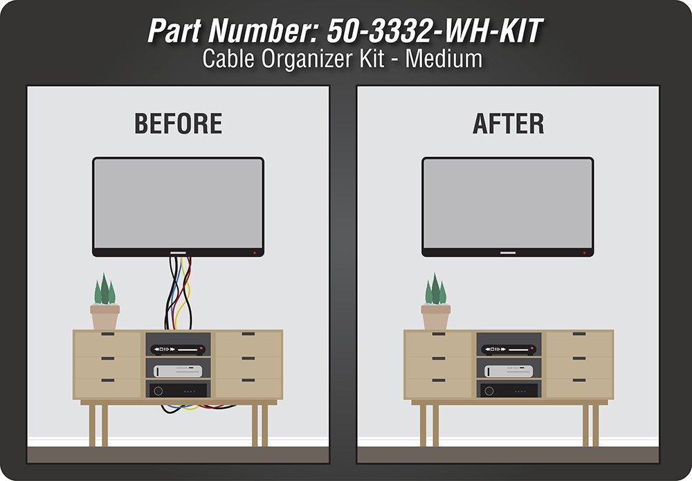 DATA COMM Electronics 50-3332-WH-KIT Flat Panel Cable Organizer Kit, Wall Plate Cable Pass Through, Conceals Low Voltage Wires Behind Mounted TV, Home Theater, Cord Hider Management, White