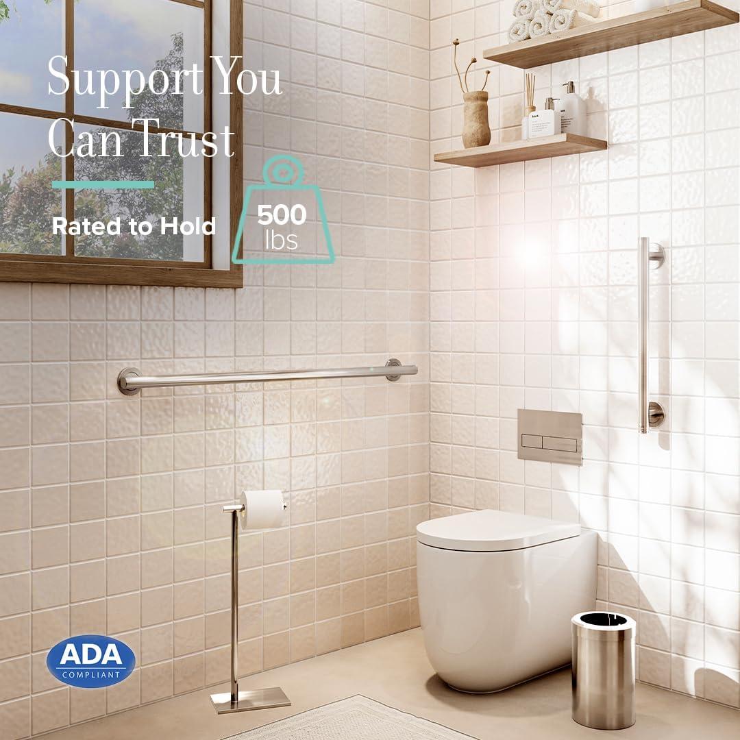 Latitude II Stainless Steel Wall Mount Grab Bar | ADA Compliant Safety Bar For Bathroom