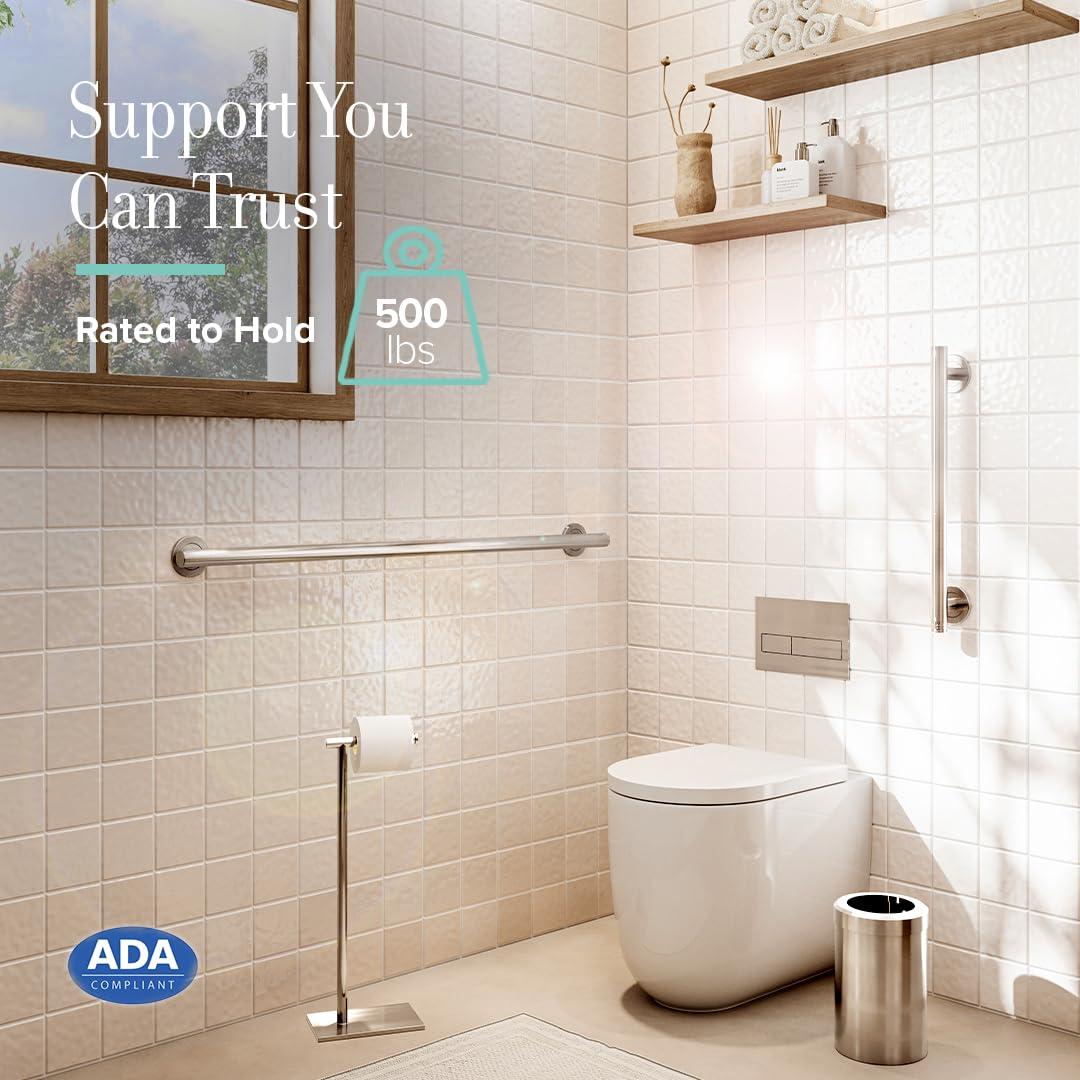Latitude II Stainless Steel Wall Mount Grab Bar | ADA Compliant Safety Bar For Bathroom