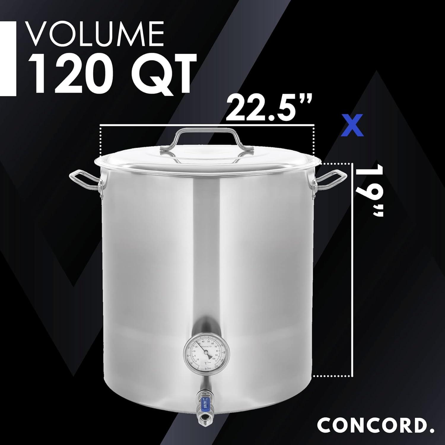 120 Qt Stainless Steel Home Brew Kettle with Thermometer