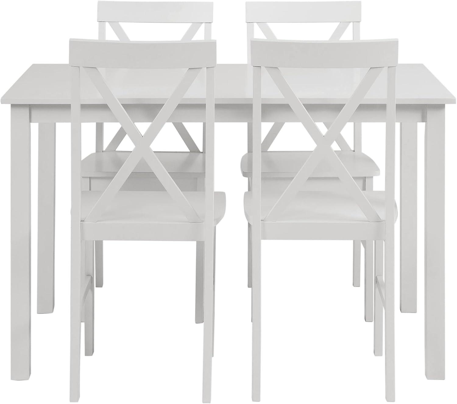 Farmhouse White 5-Piece Solid Rubberwood Dining Set with X-Back Chairs