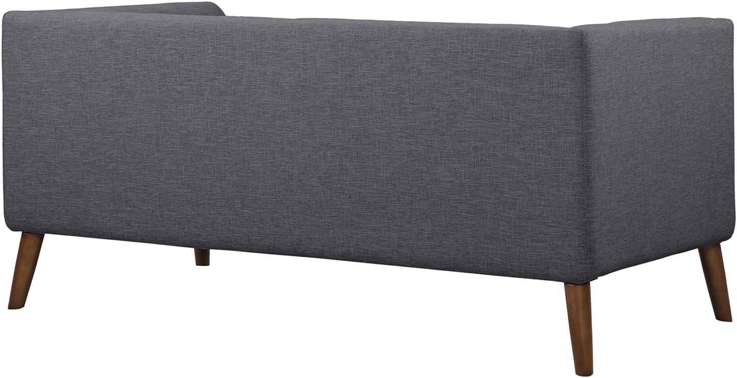 Hudson Gray Loveseat Button-Tufted Linen and Walnut Legs