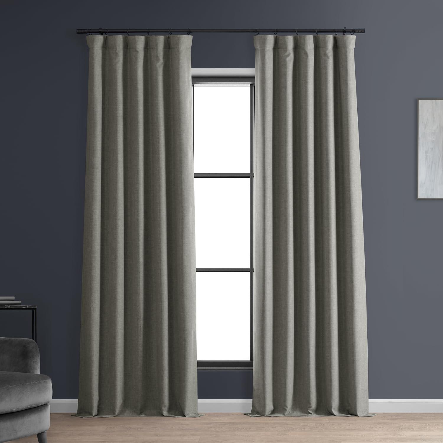 Signature Destination Slate Faux Linen Blackout Curtain (1 Panel), Destination Slate, 50W X 96L
