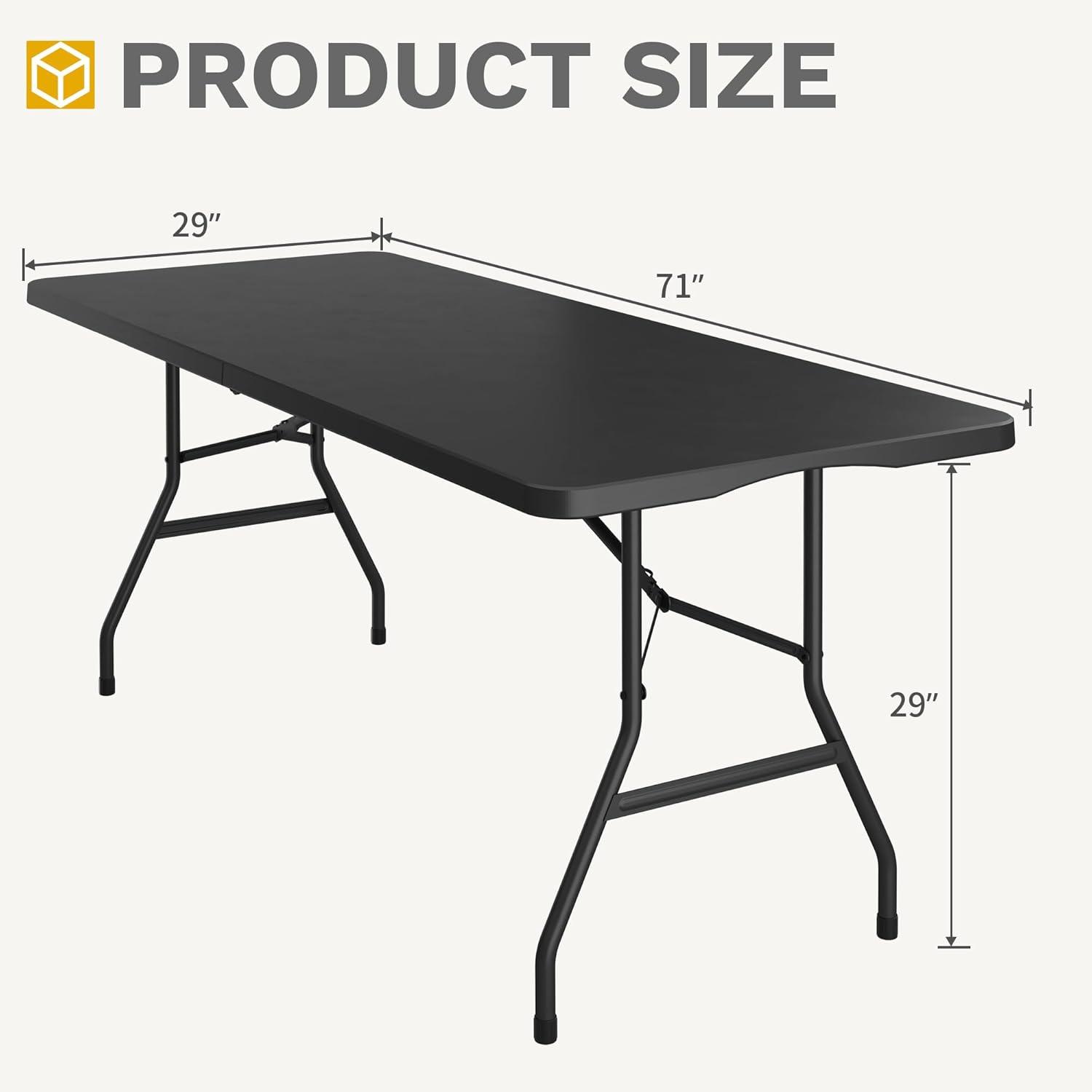 Folding Table 6 Foot,  Heavy-Duty, Portable Plastic Construction with Carrying Handle – Perfect for Picnics, Parties, and Office Indoor Outdoor Use, White