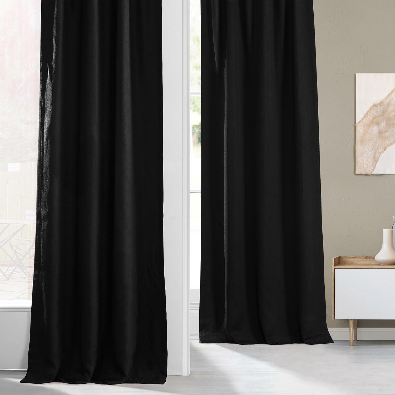 Essential Black Faux Linen Room Darkening Curtains 50W x 108L