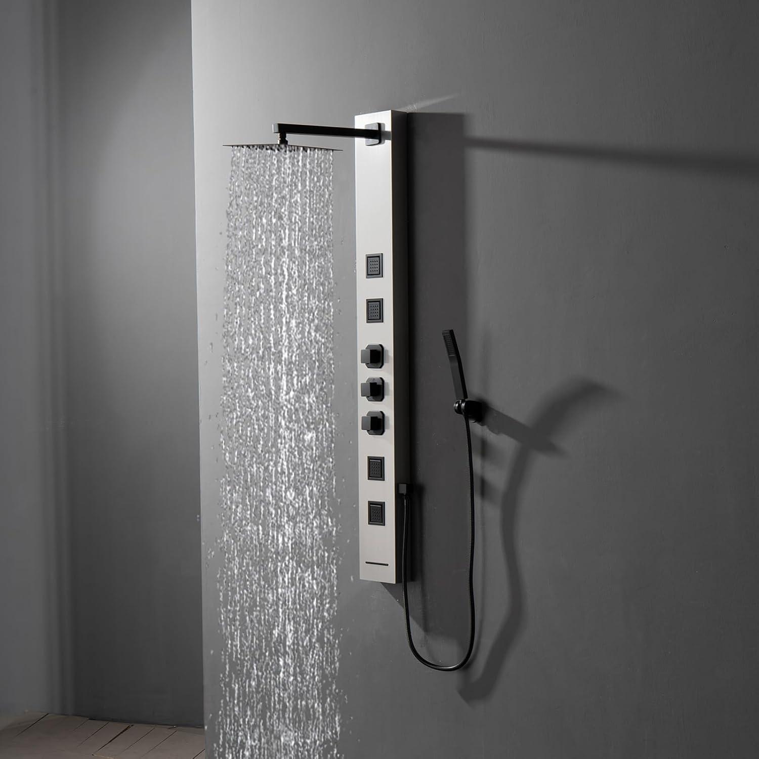 BWE 4-Jet Rainfall Shower Panel System with Rainfall Shower Head and Shower Wand