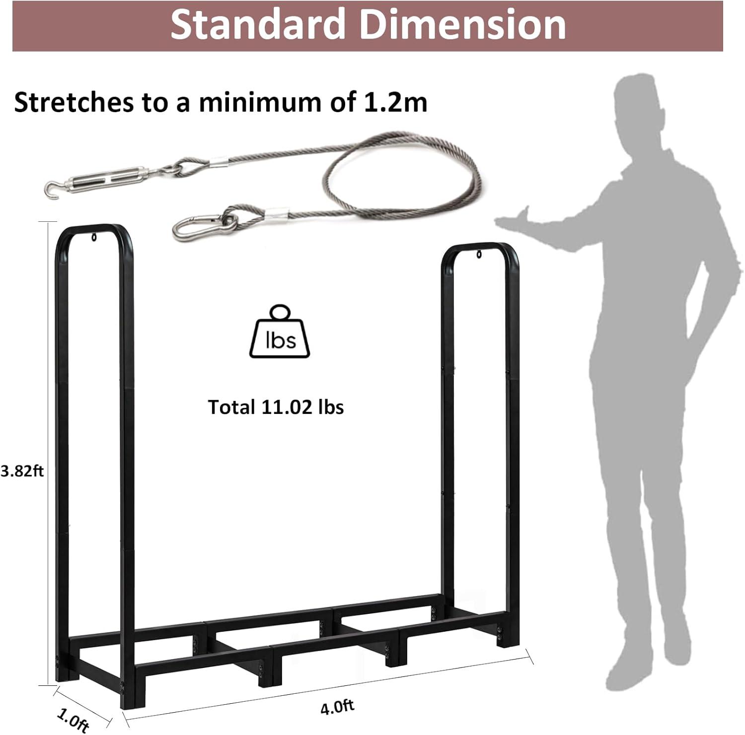 XZKING 4ft Firewood Rack Adjustable Metal Heavy Duty Fire Log Stand for Indoor Outdoor